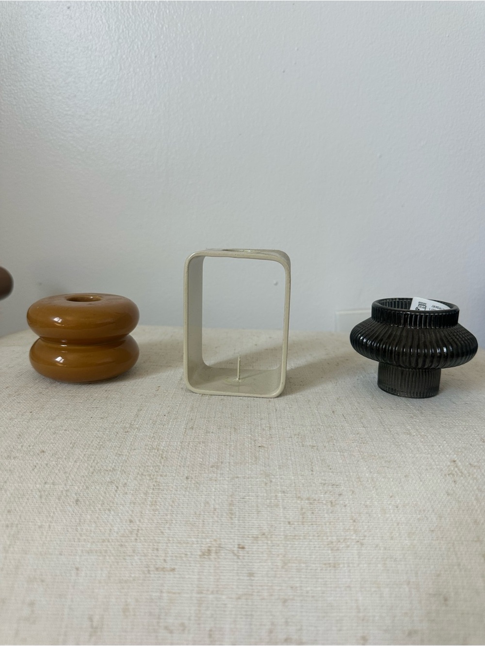 H&M Cream Rectangular Frame Candle Holder with Black and Brown Accent Stands